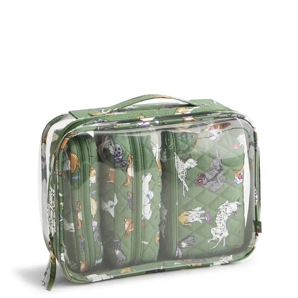 New Vera Bradley DOG PARK 4 Piece Cosmetic Organizer Set Green Quilted